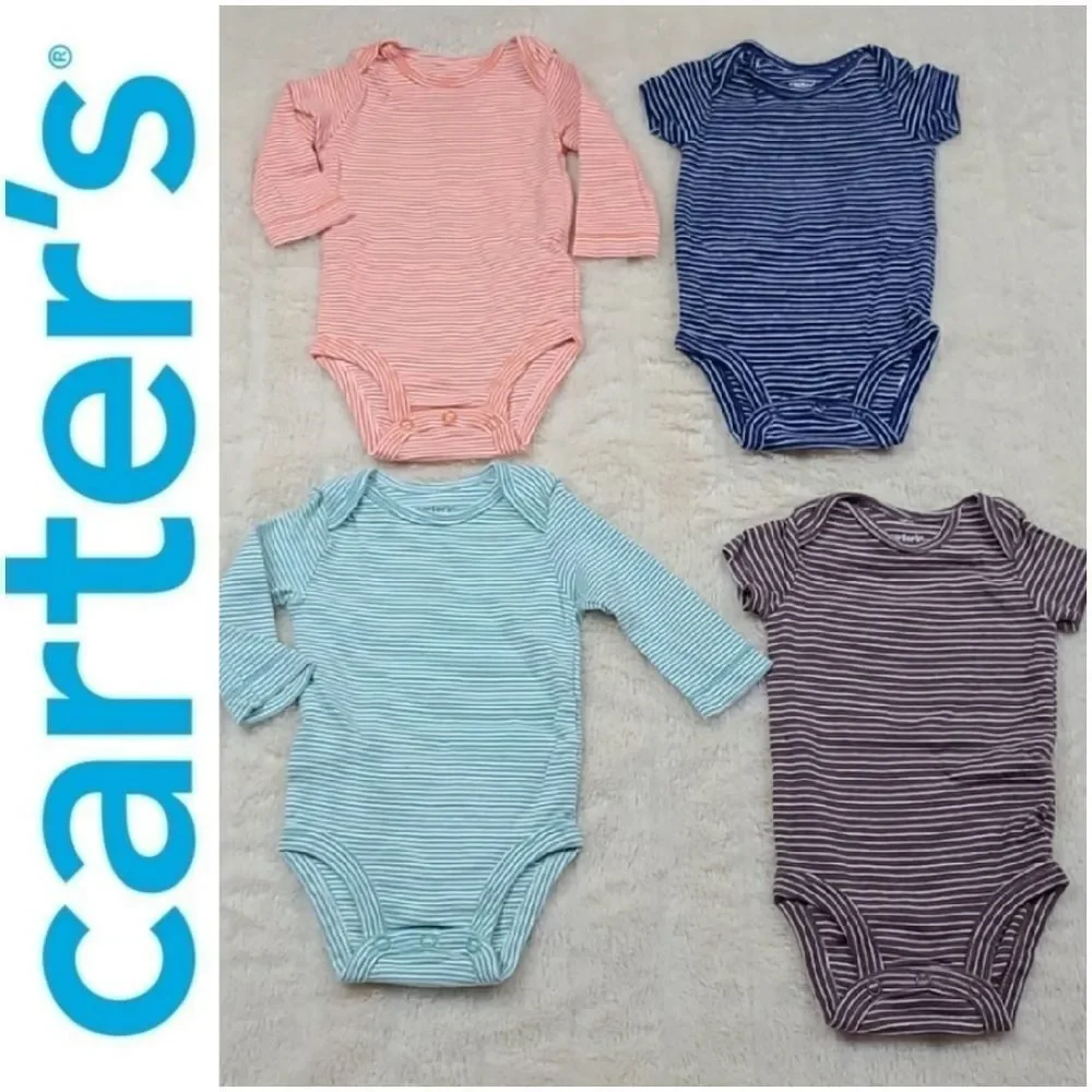 Carter's Baby Bodysuit Bundle 3M 4 Pack Striped Onesies Long Short Sleeve Unisex